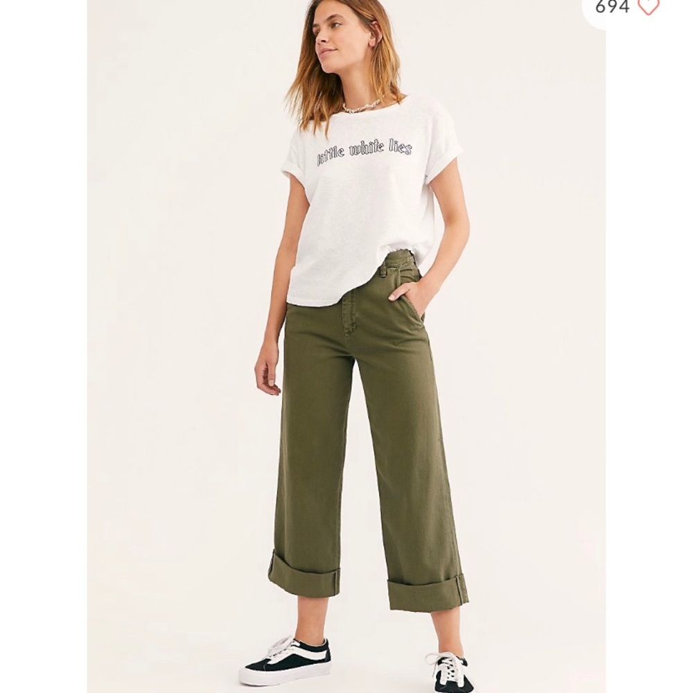 Green twill cotton pants